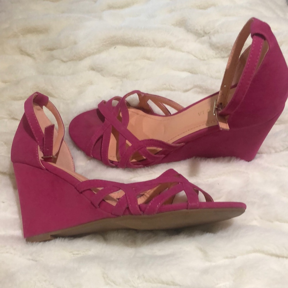 Hot Pink Suede Wedge